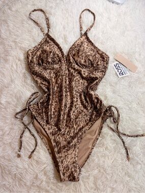 Women's Brown Leopard-Print One-Piece Swimsuit with Side Ties